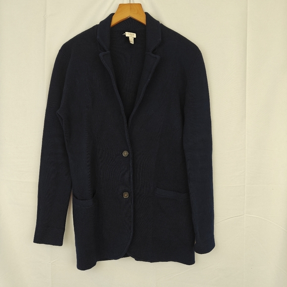 J. Crew Sweater Button Up Blazer In Navy Blue Cotton Size XS Women's - Picture 2 of 9